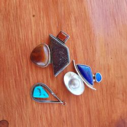 Sterling silver and stone brooches