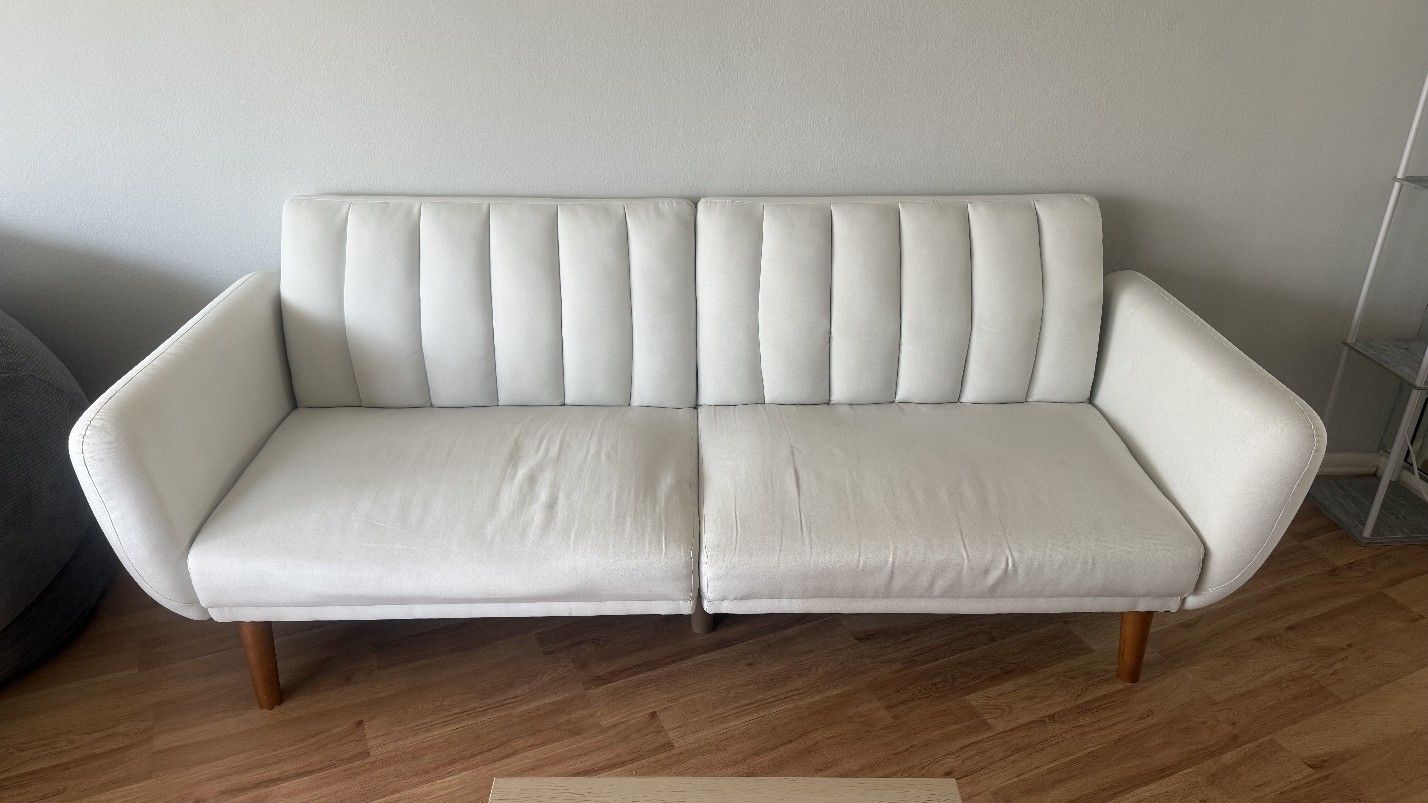 Mid-Century White Futon Sofa