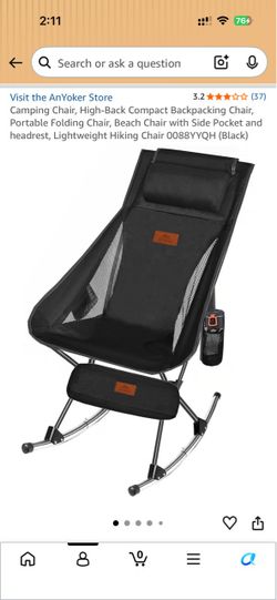 An Yoker Camping Chair, High-Back Compact Backpacking Chair, Portable Folding Chair, Beach Chair with Side Pocket and headrest, Lightweight Hiking Cha