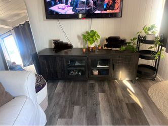 Dark Wood TV Stand with Glass Doors