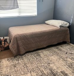 Twin size black metal bed frame & (almost new) mattress - $150