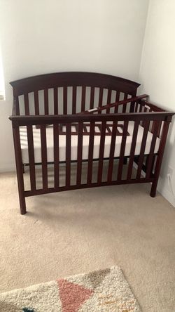 Dark Cherry Wood Baby Crib with Mattress