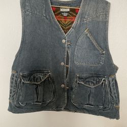 Vintage Robert Comstock Endurance Denim Vest Southwest Interior Lining Design XL