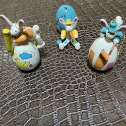 3 Egg Decorating Bunnies Wooden 3” Avon