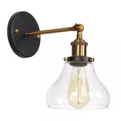 Black Gold Wall Mounted Sconce with Clear Glass Shade