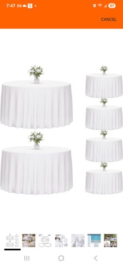 8 White Round Table Polyster Fabric Table Cloth 120 Inches