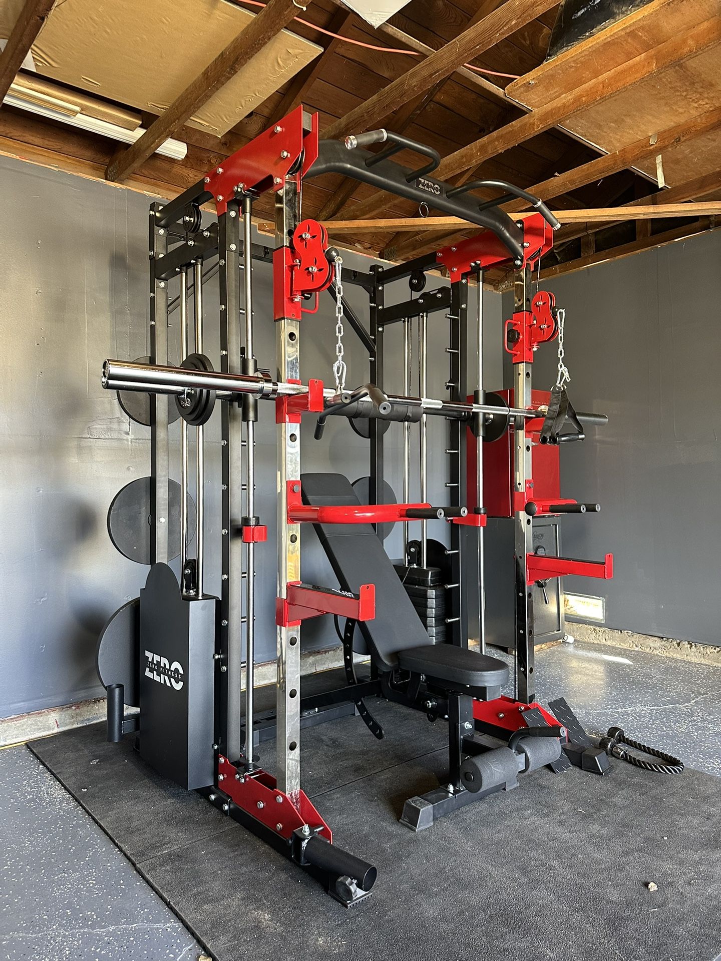 Smith Machine 200 Adjustable Bench 245lb Cast Iron Olympic Weights
