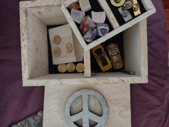 Travertine Box With Collectables 