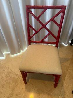 Red Faux Bamboo Side Chair with Upholstered Seat