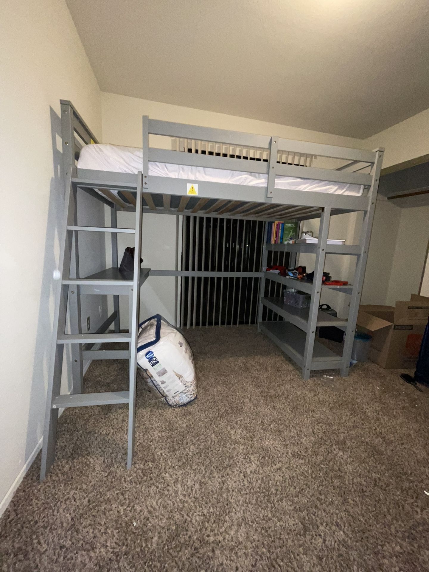 Wood Twin Size Loft Bed with Storage Shelves and Desk (mattress and desk chair included)