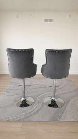 Set of 2 Gray Velvet Swivel Bar Stools