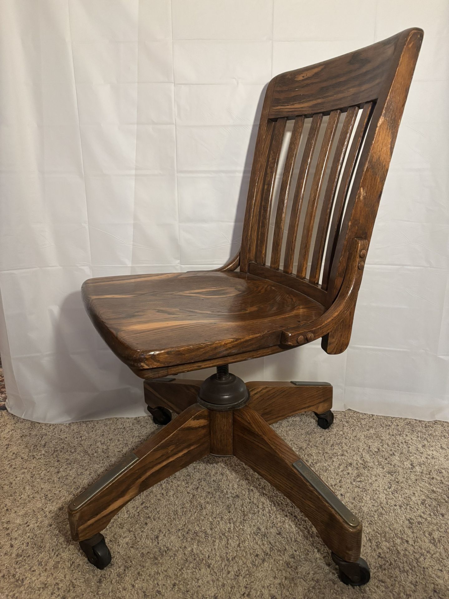 Antique Oak Rolling Bankers Chair