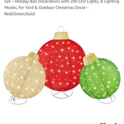 HOYECHI 3pc Lighted Pop-Up Outdoor Christmas Ornament 3 Pc/Set 290 LED Lights 8 Lighting Modes NEW