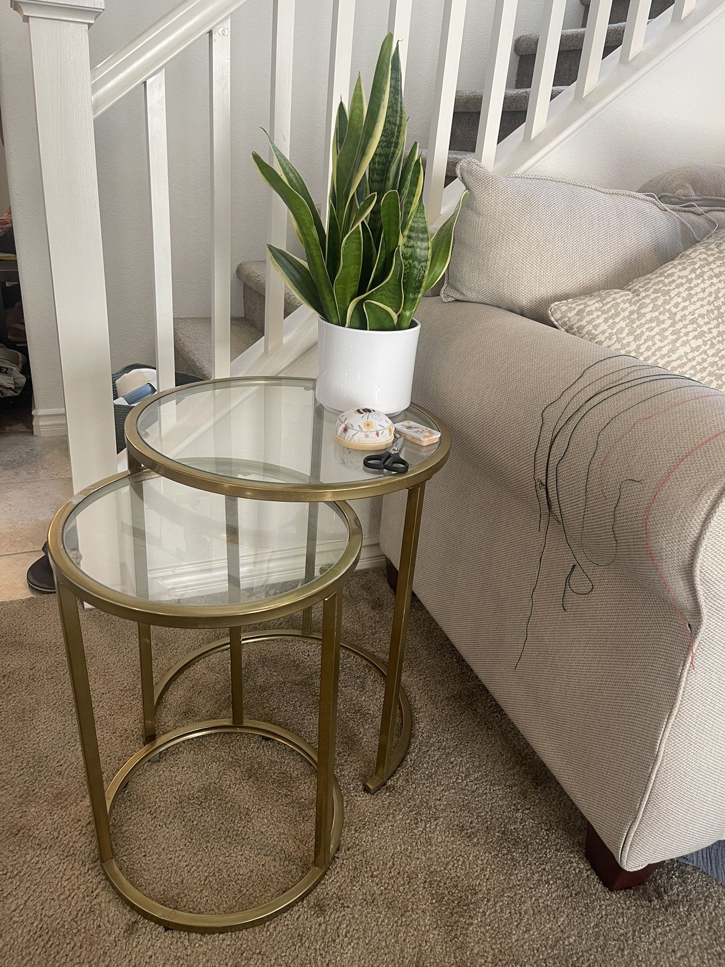 Gold Round Glass Coffee Table And Nesting Tables