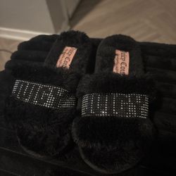 Juicy Couture Black Faux Fur Slippers
