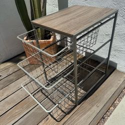 3 Drawer Organizer Gray Metal with Rustic Oak Wood Decorative Storage Drawers, Bedroom Dresser (Silver Lake)