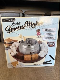 Nostalgia Electric Stainless Steel S'mores Maker with 4 Lazy Susan Compartment Trays and 3 Roasting Forks