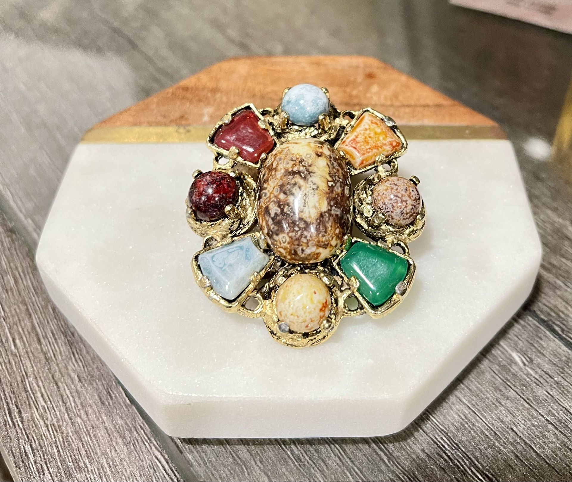 Vintage All Natural Semi-Precious Stone Brooch