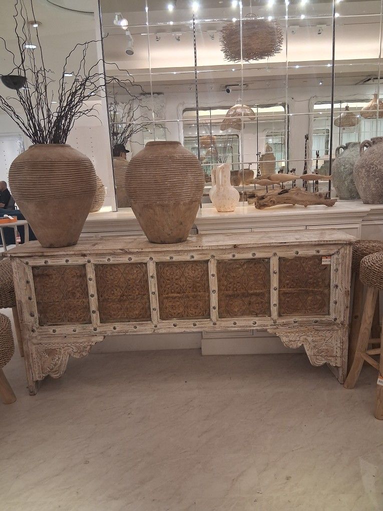 White Distress Indian Console Table, Vintage Style