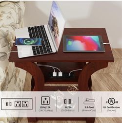 New Wood 3-Tier End Table with USB Charging Bed side table nightstand