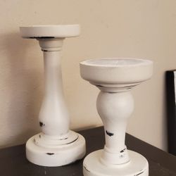 WOODEN CANDLE HOLDERS - Set of 2