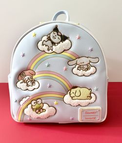 BRAND NEW WITH TAGS SANRIO HELLO KITTY AND FRIENDS RAINBOW CLOUDS LOUNGEFLY BACKPACK. BOXLUNCH EXCLUSIVE. 