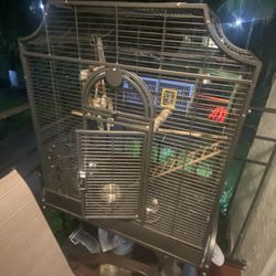 Large Bird Cage Included With Food And Small Carrying Case 