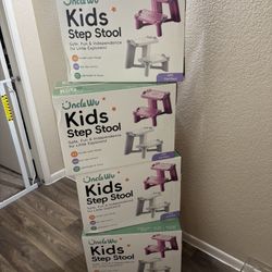 UNCLE WU Kids Step Stool -X Design Anti Base, Dual Height Toddler Stool for Bathroom & Kitchen | Non-Slip, 12" Tall, Supports 200 lbs, Potty Training 