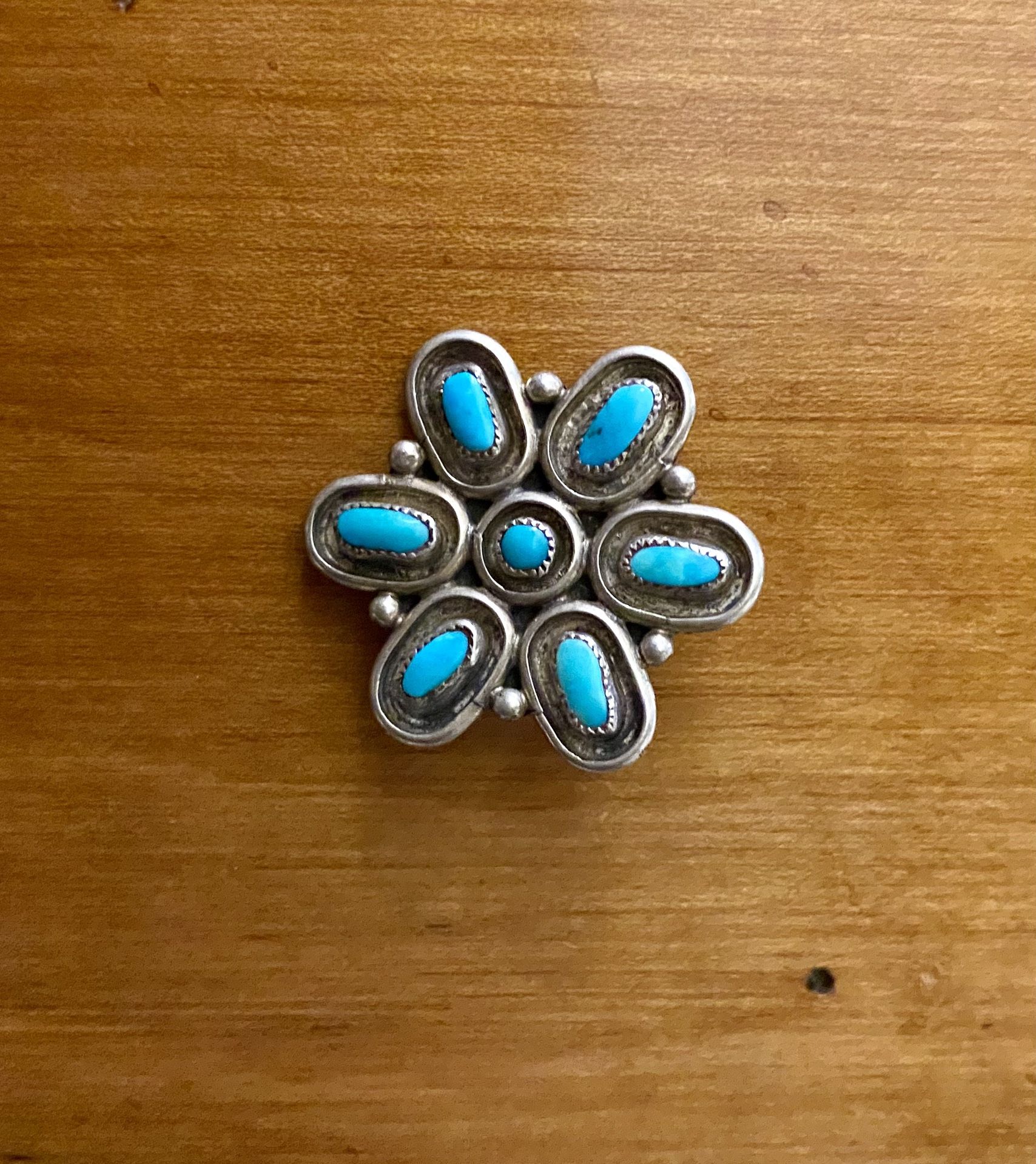 Vintage Sterling Silver Turquoise Floral Brooch