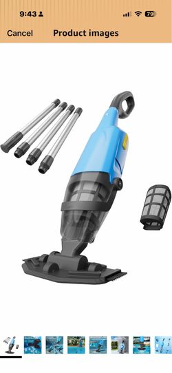 Pool Vacuum for Above Ground Pool, 18GPM Powerful Suction/87” Extension Pole/60Mins Runtime, Spot Fast Cleaning Cordless Handheld Pool Vacuum Cleaner 