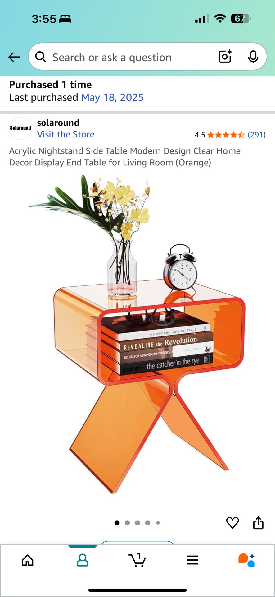 Acrylic Nightstand Side Table Modern Design Clear Home Decor Display End Table for Living Room (Orange)