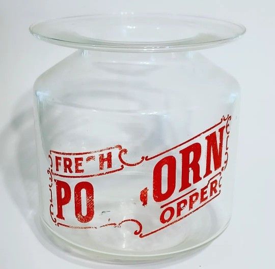 Vintage Midcentury Glass POPCORN bowl With Red Writing