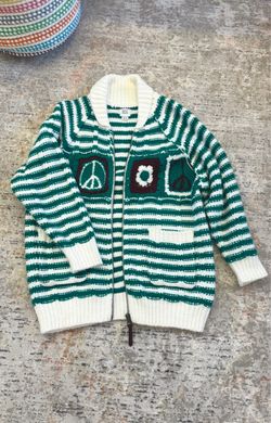 BDG Green Striped Zip-Up Knit Cardigan