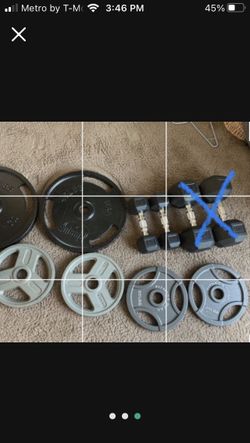 Plates,dumbbells , And Bench/squat Rack With Bar