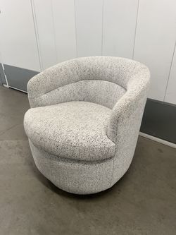 Pair of Round Swivel Barrel Chairs, Salt & Pepper Bouclé
