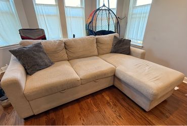 Beige Reversible L shaped Sleeper Sofa couch w/ Built-In Storage