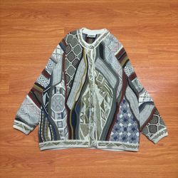 Vintage 90’s Arklanda 3D Knit Coogi Style Button Up Sweater  Size L