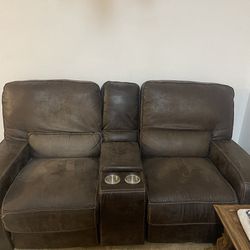 Brown Reclining Sofa Couch 