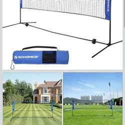 SONGMICS Badminton Net, Height Adjustable Volleyball Net, Pickleball Net for Junior Tennis, Kids, Indoor Outdoor Court, Foldable Nylon Net with Poles 