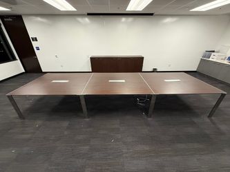 190x63in Espresso Powered Conference Table with Steel Legs