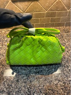 Neon Green Woven Crossbody Purse Set