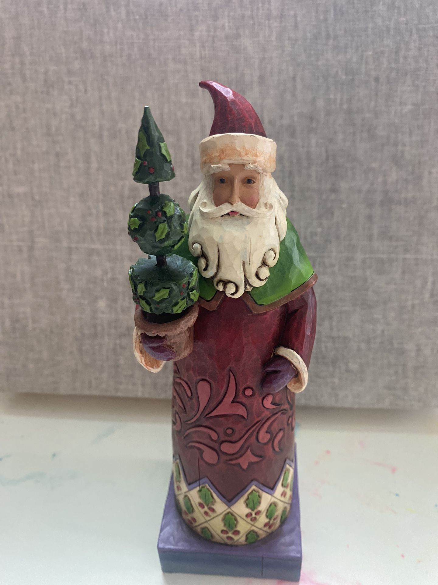 Jim Shore Santa Figurine with Topiary Tree  