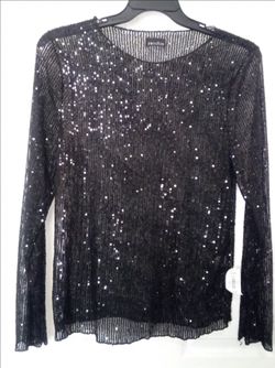Black sequin sparkly sheer tops for women