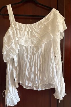 Le Caviar White Layered Romantic Sheer Off Shoulder  Blouse Size Large