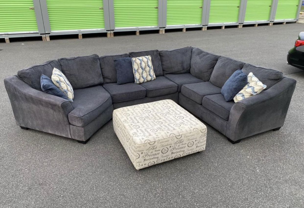 FREE DELIVERY - Eltmann LAF Cuddler Sectional by Ashley Gray Color included set Pillows (NO OTTOMAN)