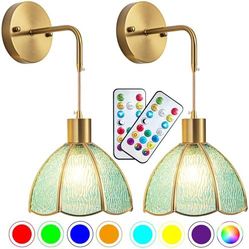 Battery Operated Wall Sconces Set Of Two, Indoor Not Hardwired Battery Wall Light With Remote Control, RGB Color Changing Dimmable Battery Powered Wal