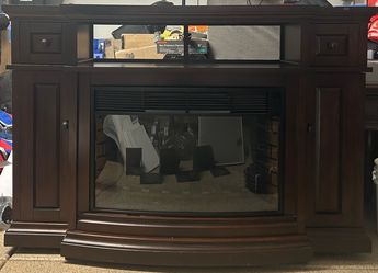 Large Dark Wood Entertainment Center w/ Fireplace