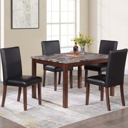 Brand New Cherry & Black 5pc Dining Table Set w Marble Top 