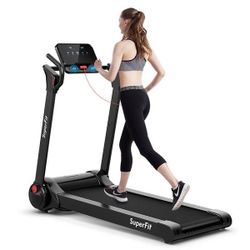 Folding Treadmill, 2.25HP Electric Motorized Running Walking Machine with LED Touch Screen & Bluetooth Speaker, Portable Cardio Workout Treadmill for