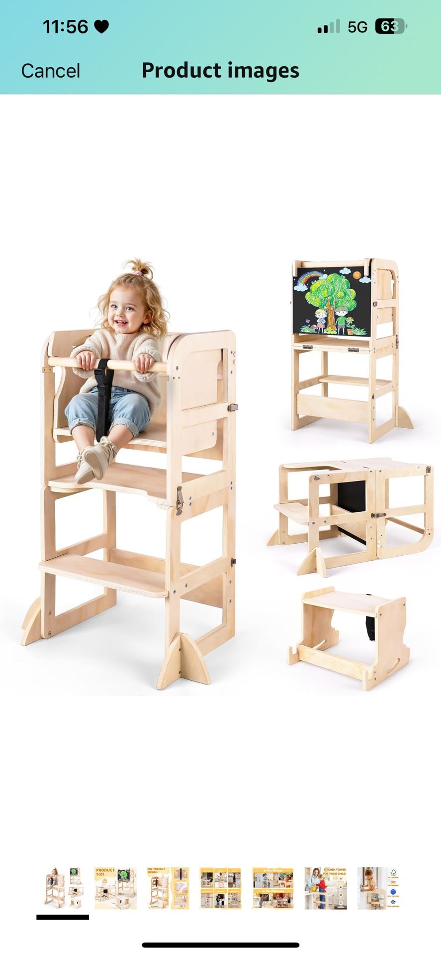 6 in-1 Toddler Kitchen Step Stool with Wooden Stool